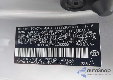 2009 Toyota Corolla Le из США, поврежденный, VIN JTDBL40E79J053336
